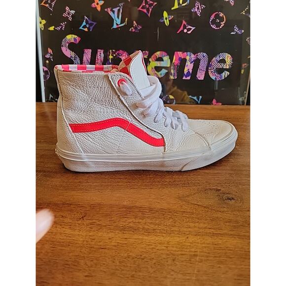 Vans Sk8-Hi Leather High Top White Pink Skateboard Sneaker Men Sz 7.5 Women Sz 9 - Picture 9 of 13